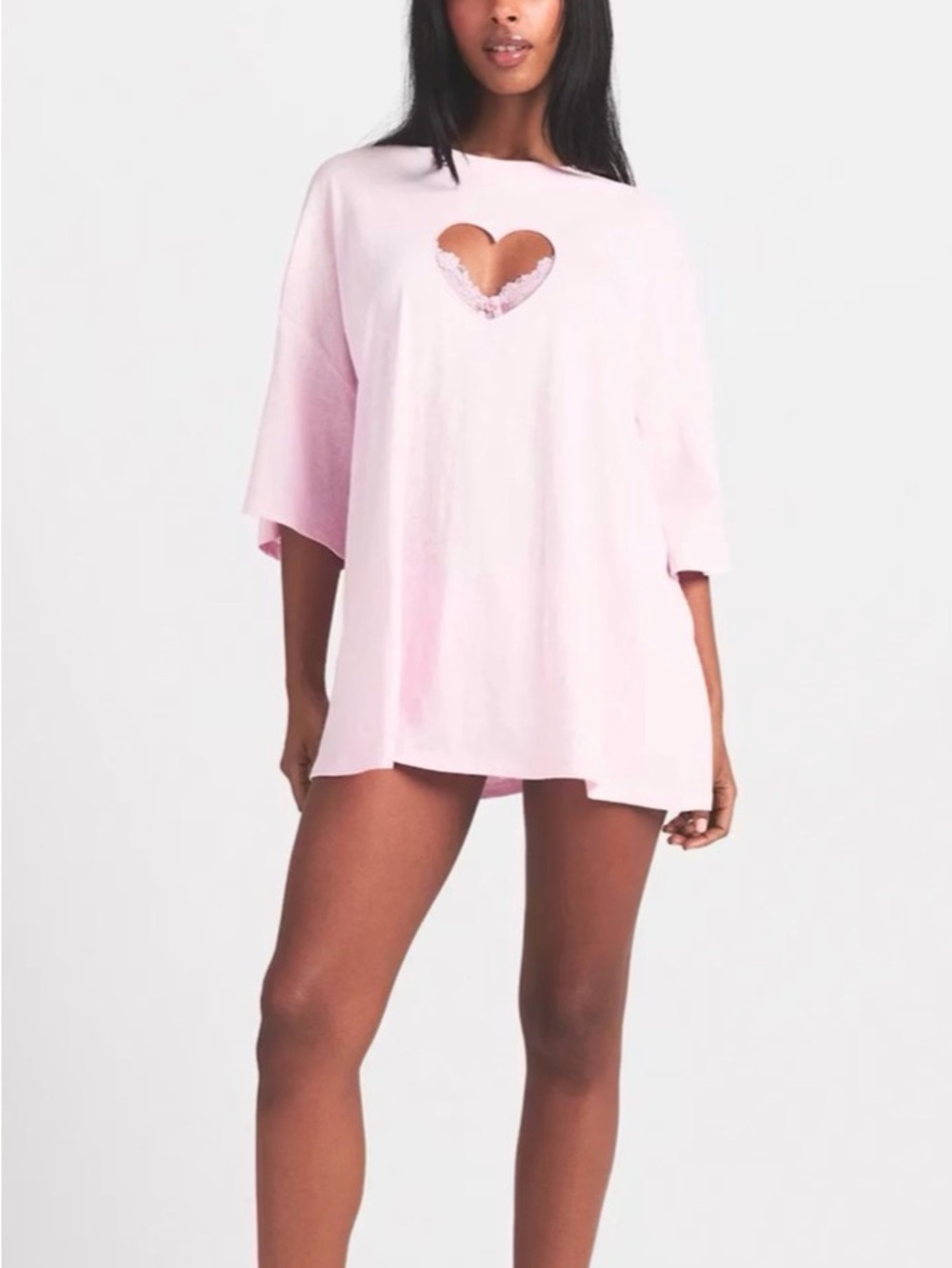 SKIMS Light Pink Heart Cutout Oversized Tee with Lace Trim